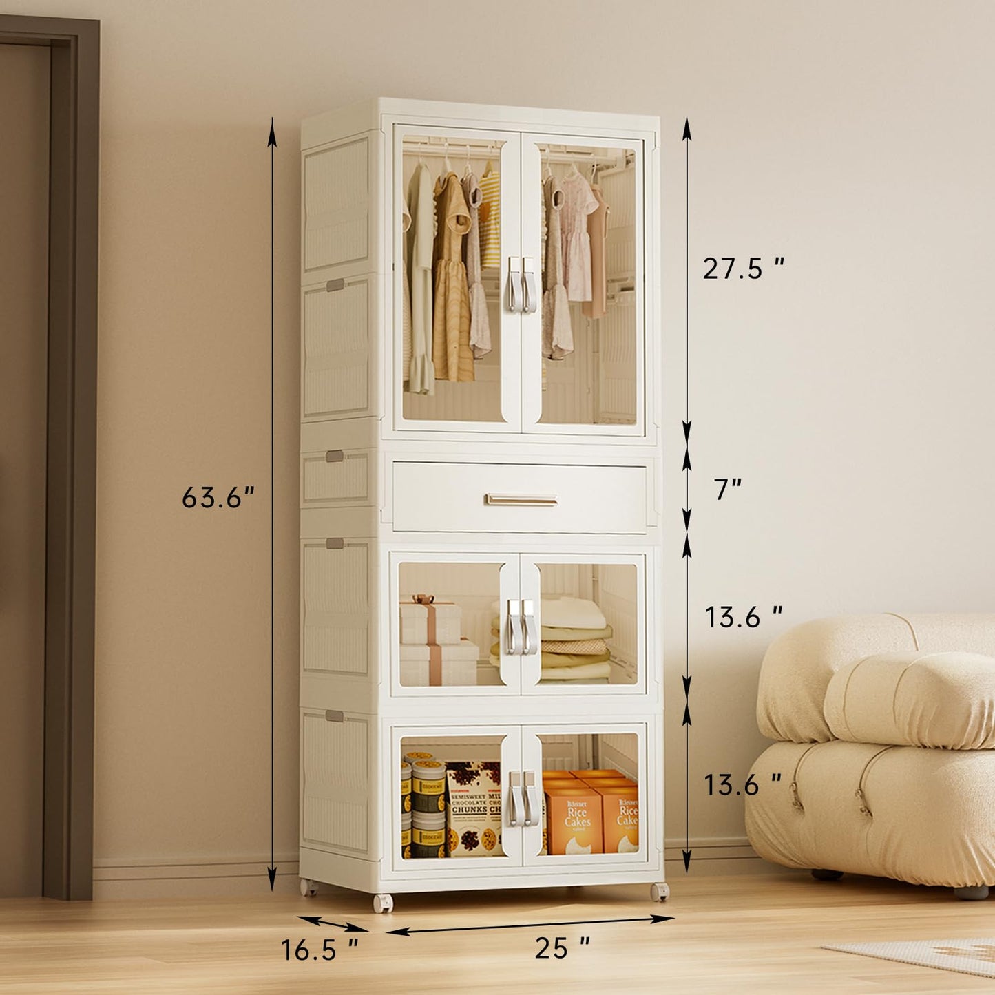 MU TU HD Large Portable Kids Closet Children's Armoire Adults Clothes Wardrobe Closet with Drawers and Doors, Collapsible Baby Costume Storage Organizer Kids Dress Up Storage Cabinet with Hanging