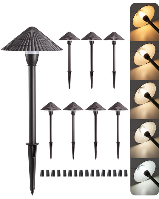 EDISHINE 5CCT Low Voltage Landscape Lighting, 2700K-5000K LED Pathway Lights Wired, 12V AC/DC 3W 160LM Die-Cast Aluminum Waterproof Outdoor Landscape Path Lights for Sidewalk Garden Yard, 8 Pack