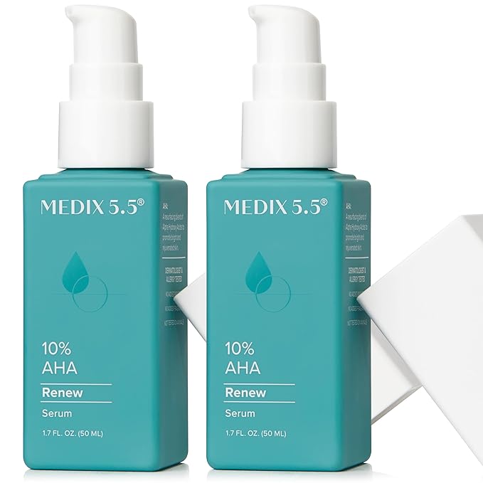 MEDIX 10% Glycolic Acid + Lactic Acid Leave-On Exfoliating Body Gel | AHA Exfoliant Body & Face Serum Refines + Softens Dry Dead Skin, Bumpy Skin, Uneven Skin Tone, KP Bumps, & Wrinkles, 1.7oz, 2PC