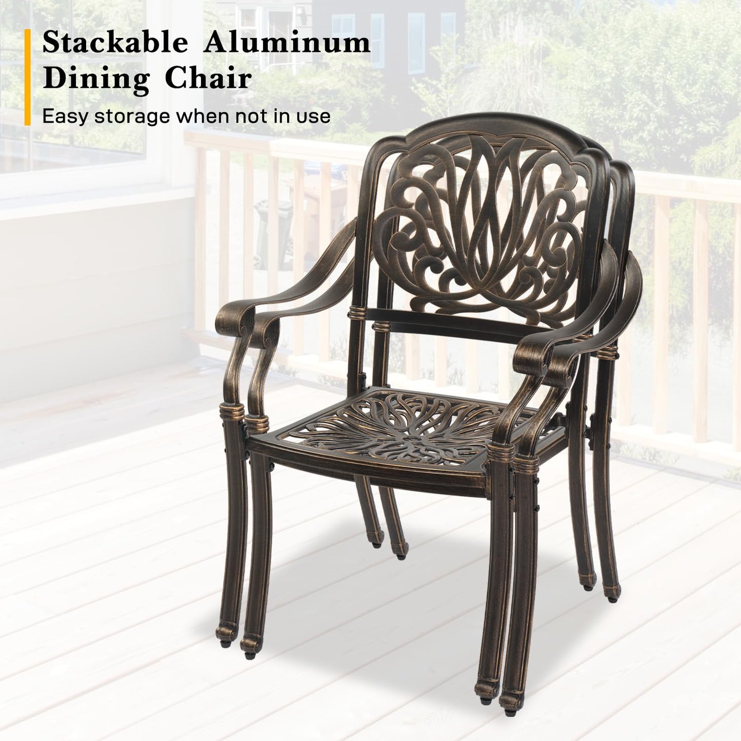 VINGLI Outdoor Dining Chairs Set of 2 Aluminum Patio Chairs, Cast Aluminum Patio Furniture Aluminum Outdoor Chairs for Backyard, Poolside, Balcony Bronze (2, Elizabeth Back Without Cushion)