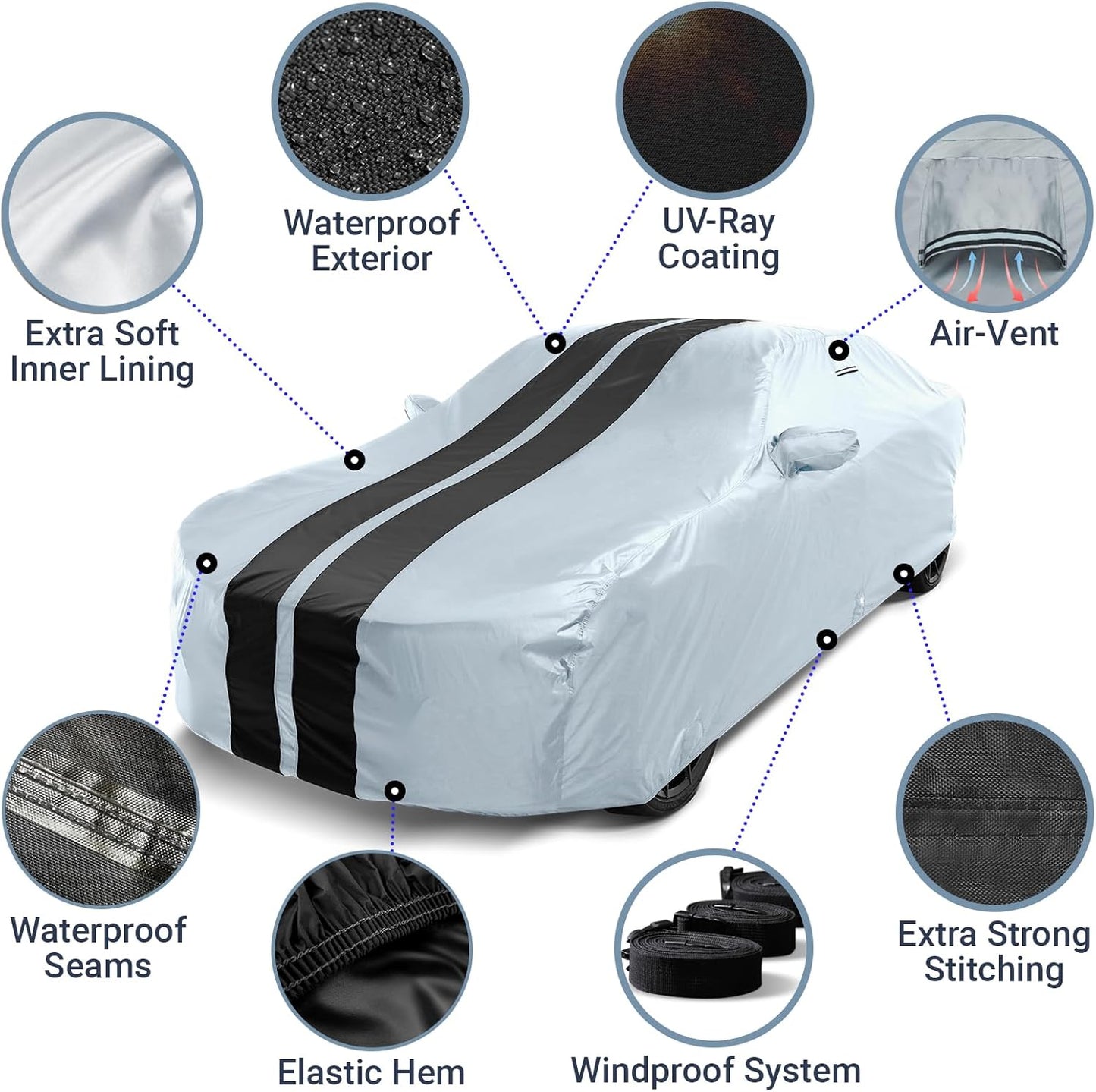 iCarCover Custom Car Cover for Buick Skylark (1992-1998) Waterproof All-Weather Rain Snow UV Sun Protector Full Exterior Indoor Outdoor Car Cover (Stripe - Gray/Black)