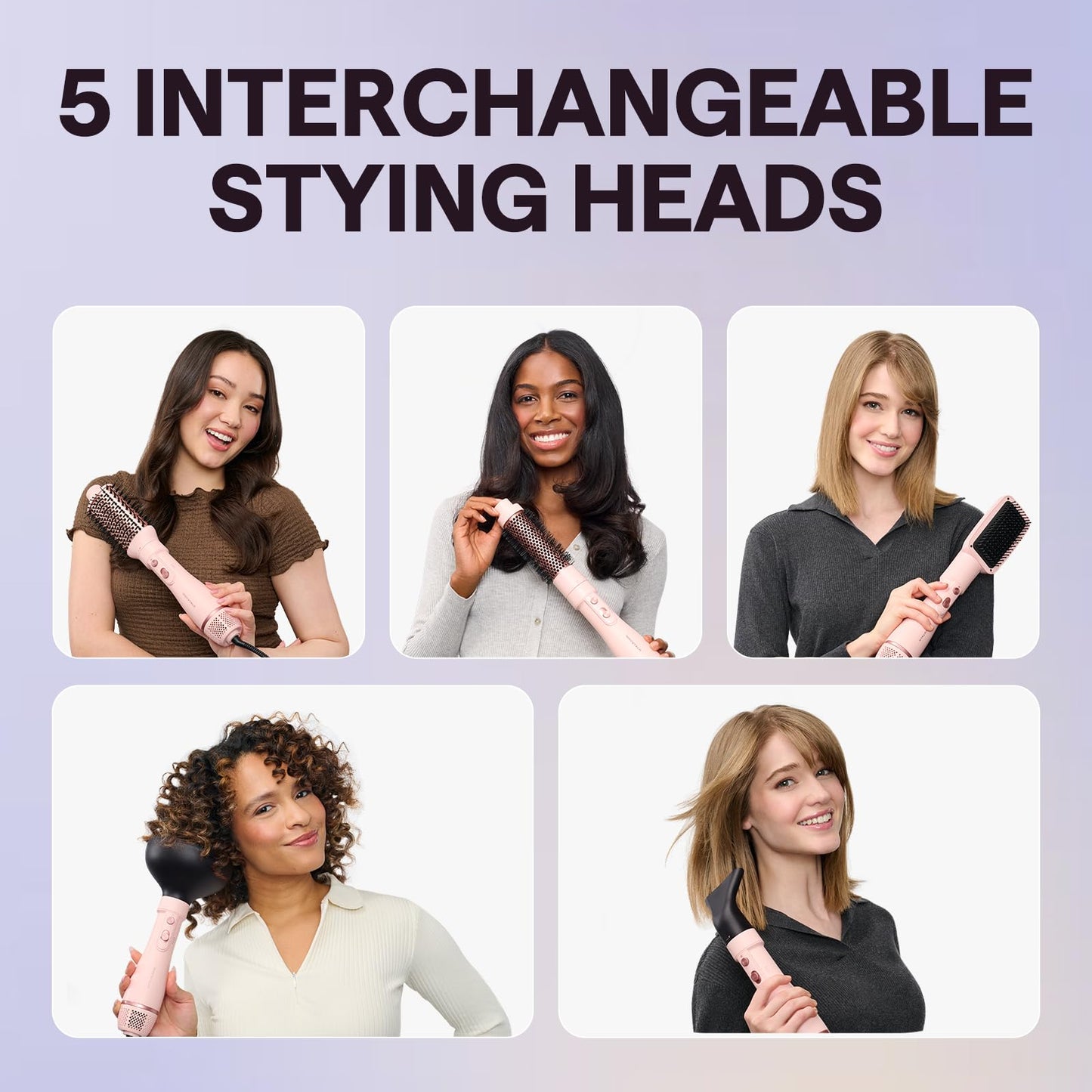 Blow Dryer Brush Set, Wavytalk Air Sculpt 5-in-1 Hot Air Brush Set, Multi Hair Styler for Salon Blowouts, Smooth Curls, Volumizing and Straightening, Sleek and Less Frizz, Pink