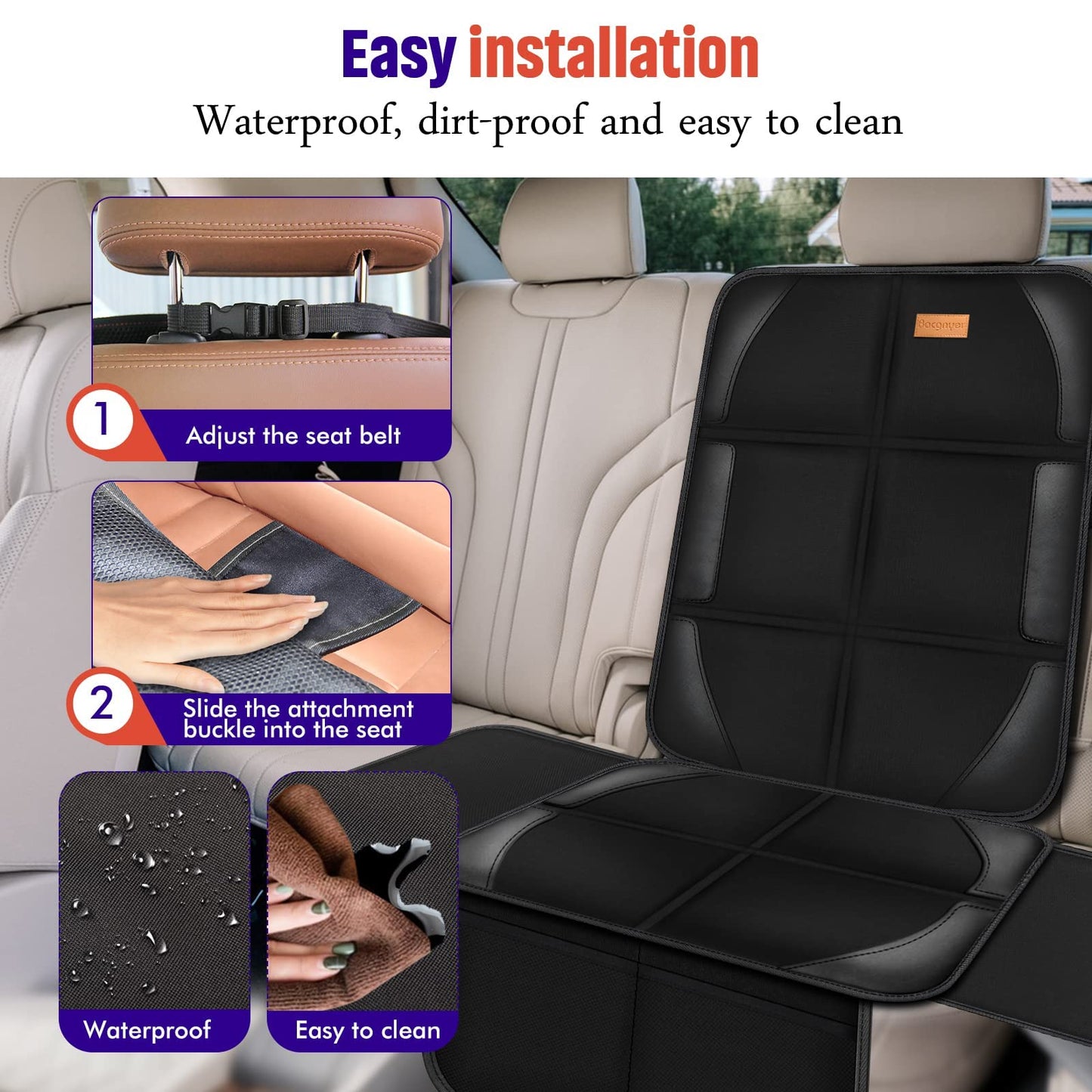 Car Seat Protector, 1 Pack of Seat Protectors, Thickest Padded 600D Fabric Padding, Waterproof, Durable, Anti Slip Backing, Child Seat Protection, Suitable for Babies, Toddlers, Children