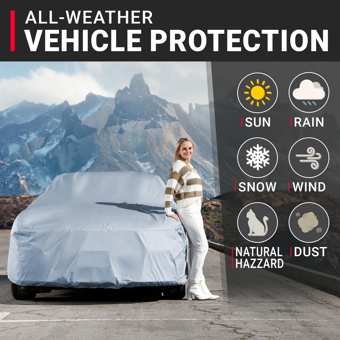 iCarCover Premium Car Cover for 1971-1976 Chevy Caprice 2-Door, 4-Door Heavy Duty Waterproof All-Weather Automobiles Custom Fit Indoor Outdoor UV Snow Protection Covers with Straps and Bag