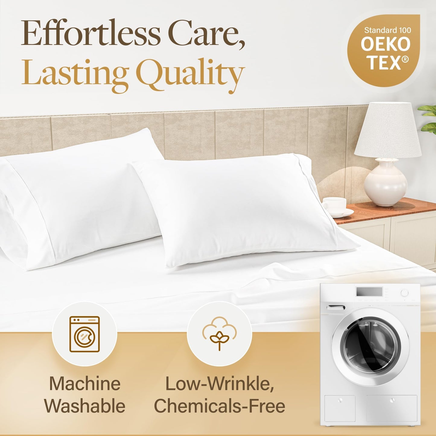 LANE LINEN 100% Egyptian Cotton King Sheets Set – 4 Piece Sateen Weave Bed Sheets, Ultra Soft, 16" Deep Pocket, Luxury King Size Sheet Set – White