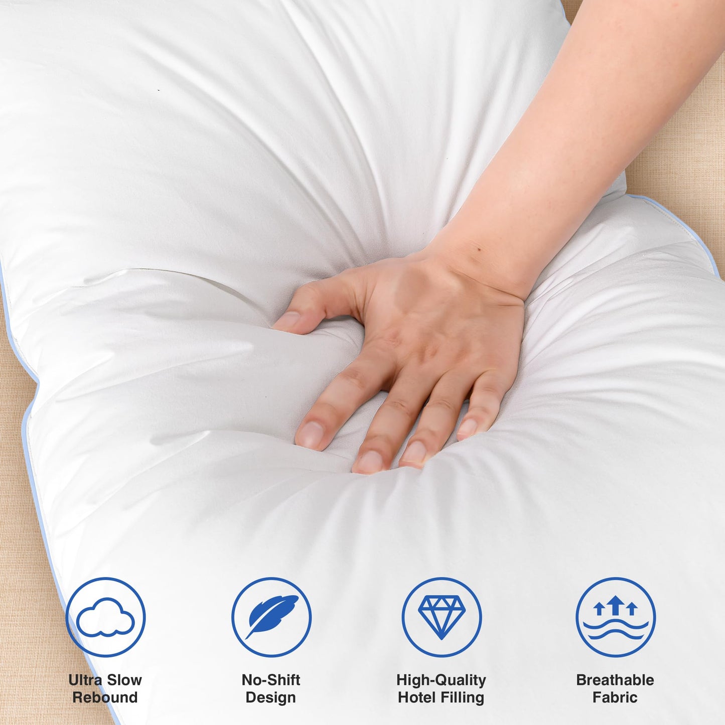 zibroges Goose Feather Pillow Queen Size Pack of 2 - Down Hotel Bed Pillows for Sleeping, Soft 600 Thread Count Cotton Cover, Fluffy Support Surround Fill Polyester for Back, Stomach, Side Sleepers