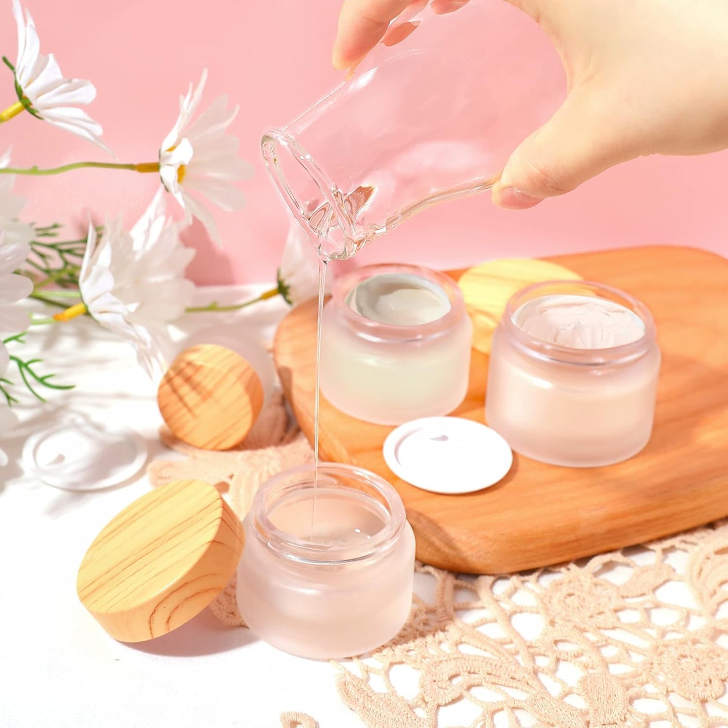 8PCS 10MLGlass Cosmetic Containers with lids，Round Frosted Glass Jars with Leakproof lids,Small Empty Glass Sample Jars for Makeup Lip Scrub Balm Lotions Sample Eye Creams DIY (8 PACK 10ML)
