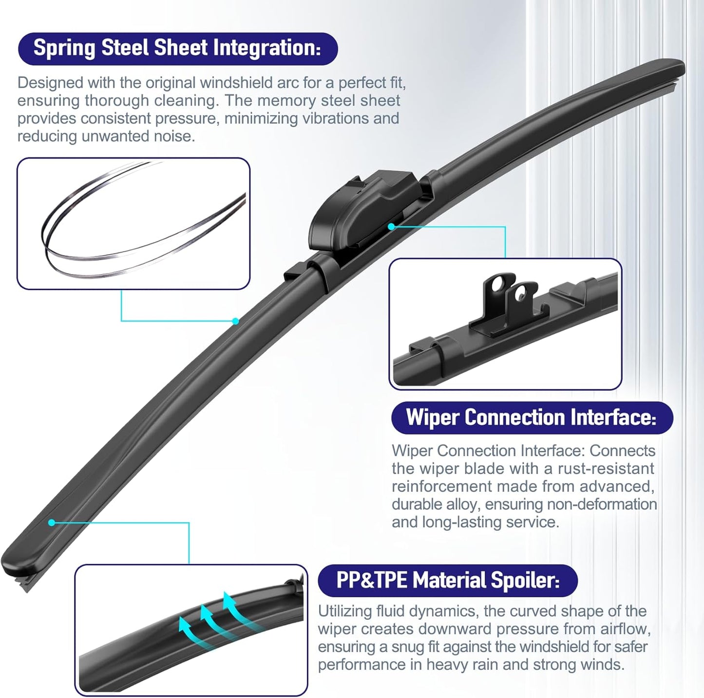 AJK Wiper Blades for Hyundai Kona 2018 2019 2020 2021 2022 2023, 2 Piece All Weather OEM Quality Automotive Replacement Windshield Wiper Blades for My Car