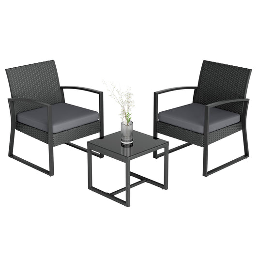 ELEGIBLISS 3-Piece Patio Furniture Set, Wicker Rattan Chairs with Coffee Table, Metal Frame, for Outdoor Balcony, Porch