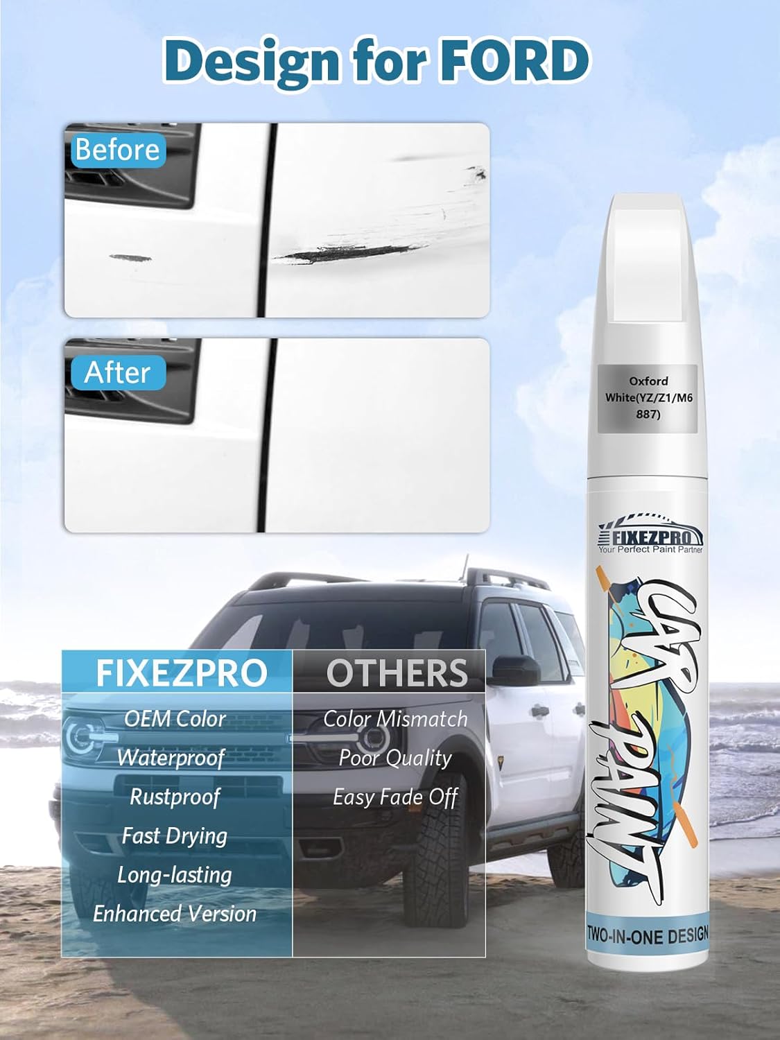 Agate Black Metallic(UM) Touch Up Paint for Ford, Car Paint Scratch Repair Remover Pen Color Exact Match, Quick and Easy Fix Automotive Chips and Nicks Scuff