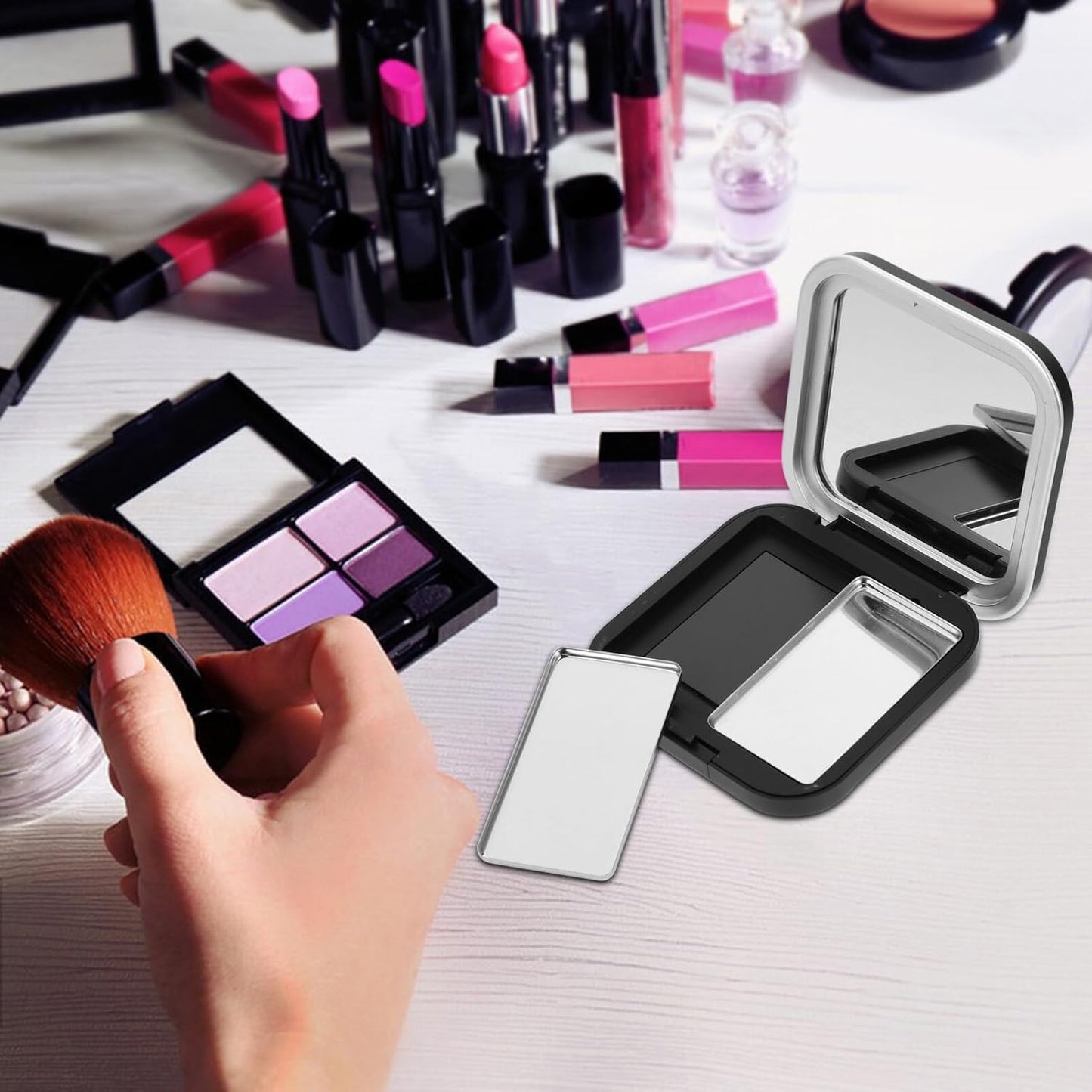 Beaupretty Empty Eyeshadow Palettes 2PCS Empty Eyeshadow DIY Lipstick Lip Balm Blusher Containers Refillable Makeup Storage Case Box with Mirror