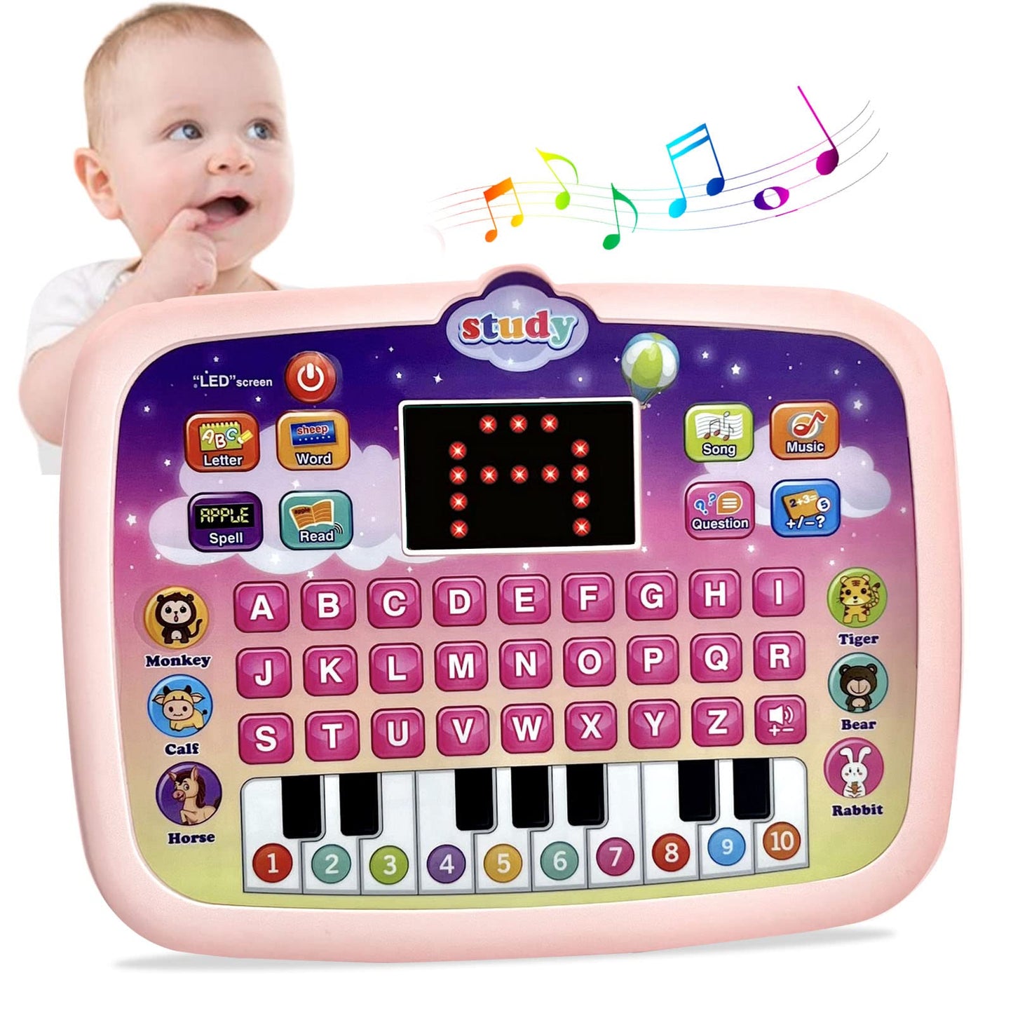 Kid Tablet Toddler Learning Pad Interactive Toy with Screen -Educational Toys Fun Gifts -Music/Piano/ABC/Numbers/Words/Spell/Animals - for Boys&Girls 3+ (Blue)……