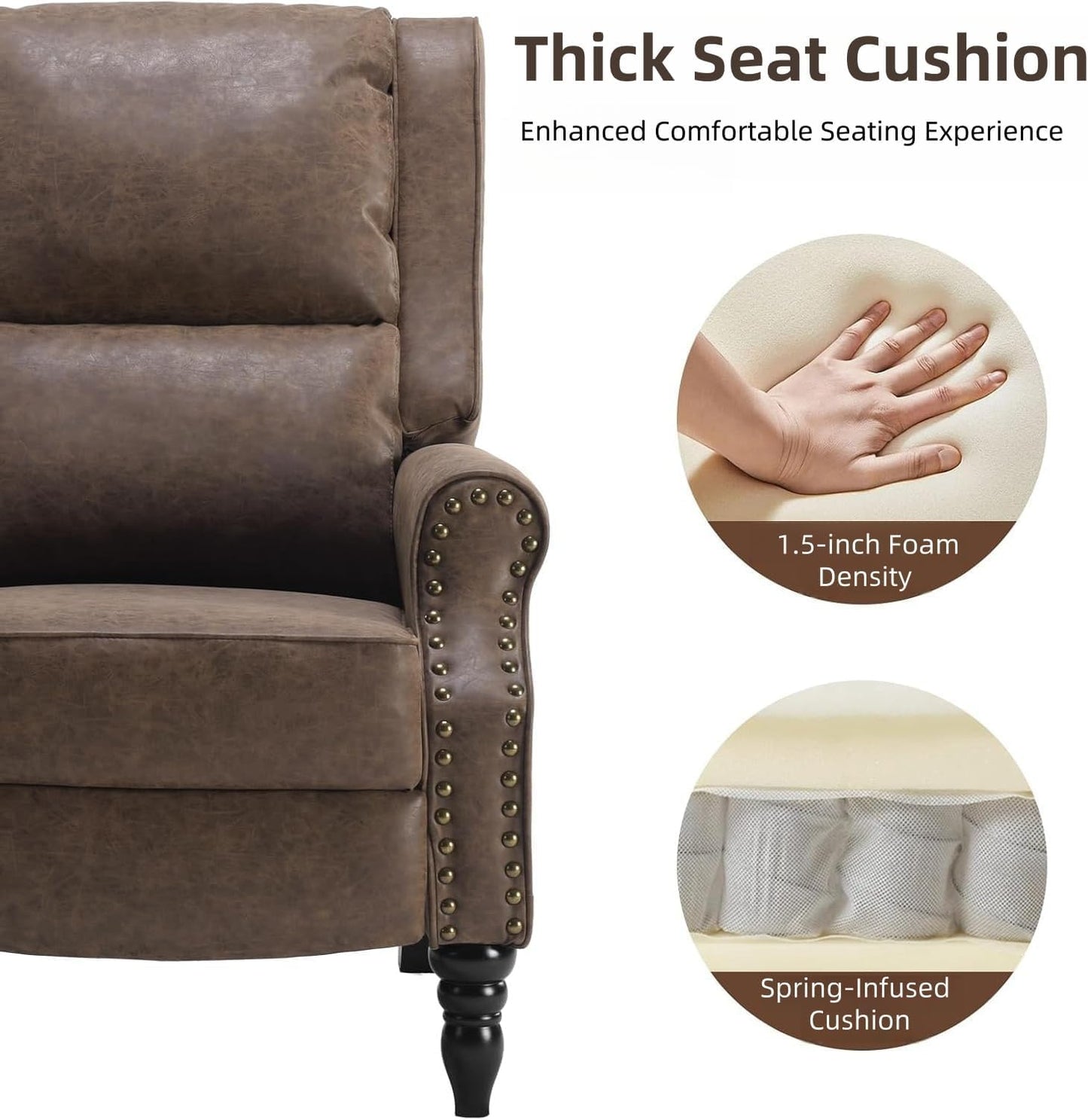 FONTOI Faux Leather Recliner Chair, Pushback Recliner Chair with Adjustable Backrest Footrest, Mid Modern Reclining Chair with Overstuffed Arms Lumbar Support for Reading, Living Room, Coffee