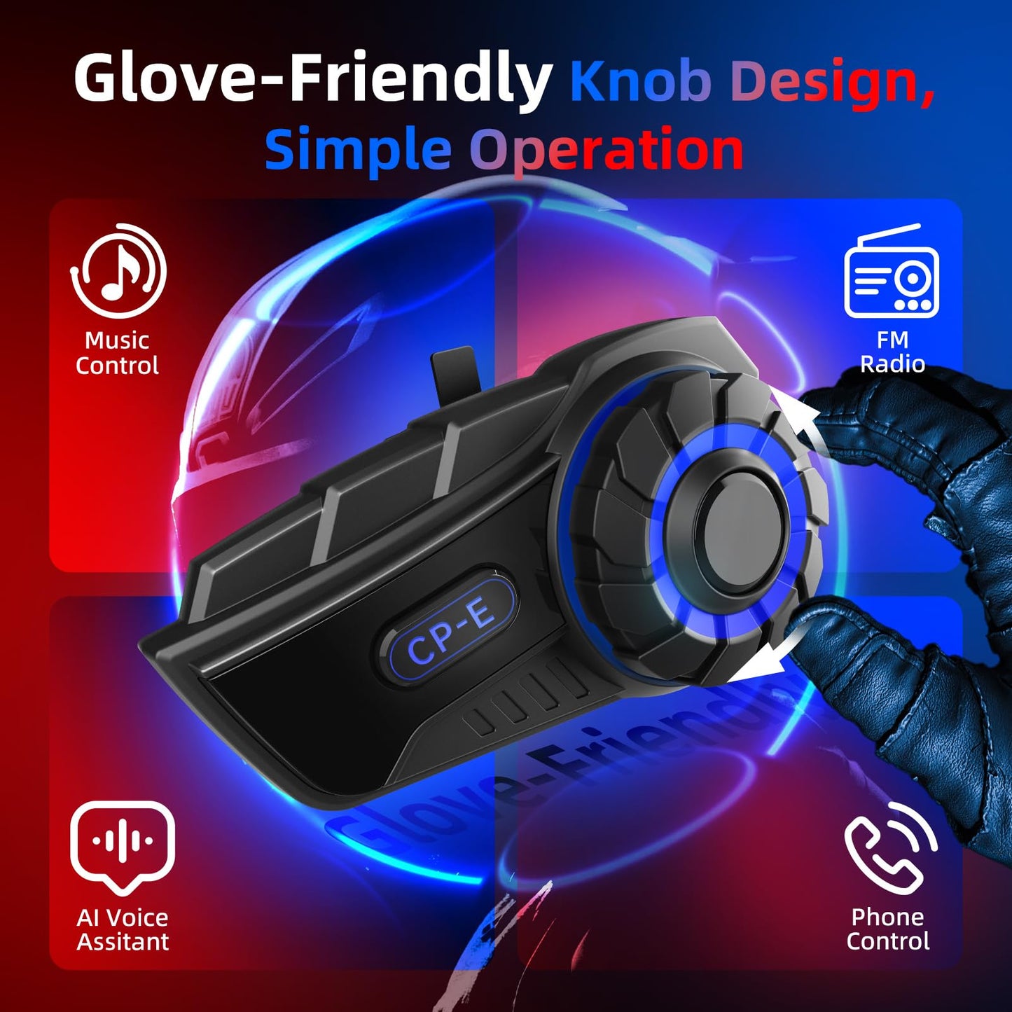 Moman Motorcycle Intercom Headset, CP-E 6 Riders 2000M Group Helmet Communication System, Universal Pairing with Music Sharing FM Radio Noise Cancellation Waterproof, 1 Pack, Helmet-Intercom-Headset