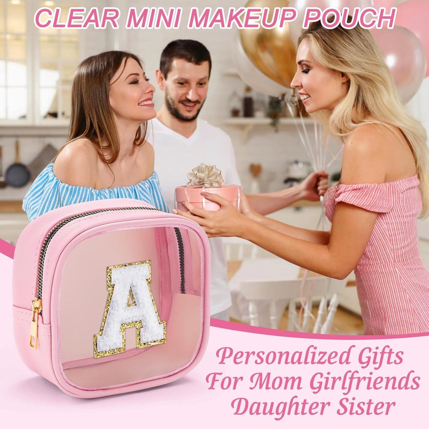 YOOLIFE Mini Makeup Bag | Clear Makeup Bag Toiletry Case | Portable Make Up Organizer | Small Cosmetic Bag for Purse | Best Friend Birthday Gifts Teacher Daughter Gifts | Gifts for Girls | Pink F