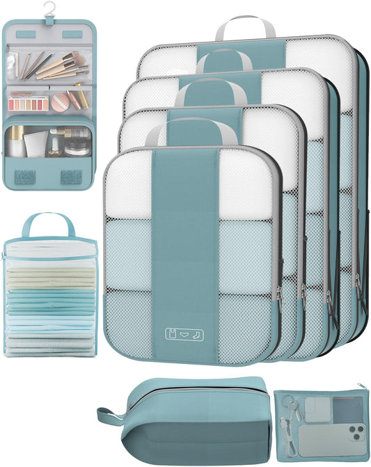 10 Set Compression Packing Cubes for Travel Essentials,Compressible Expandable Packing Cubes for Suitcase,OlarHike Luggage Organizer Bags for Travel,Handy Helper for Organizing Clothes(Black)