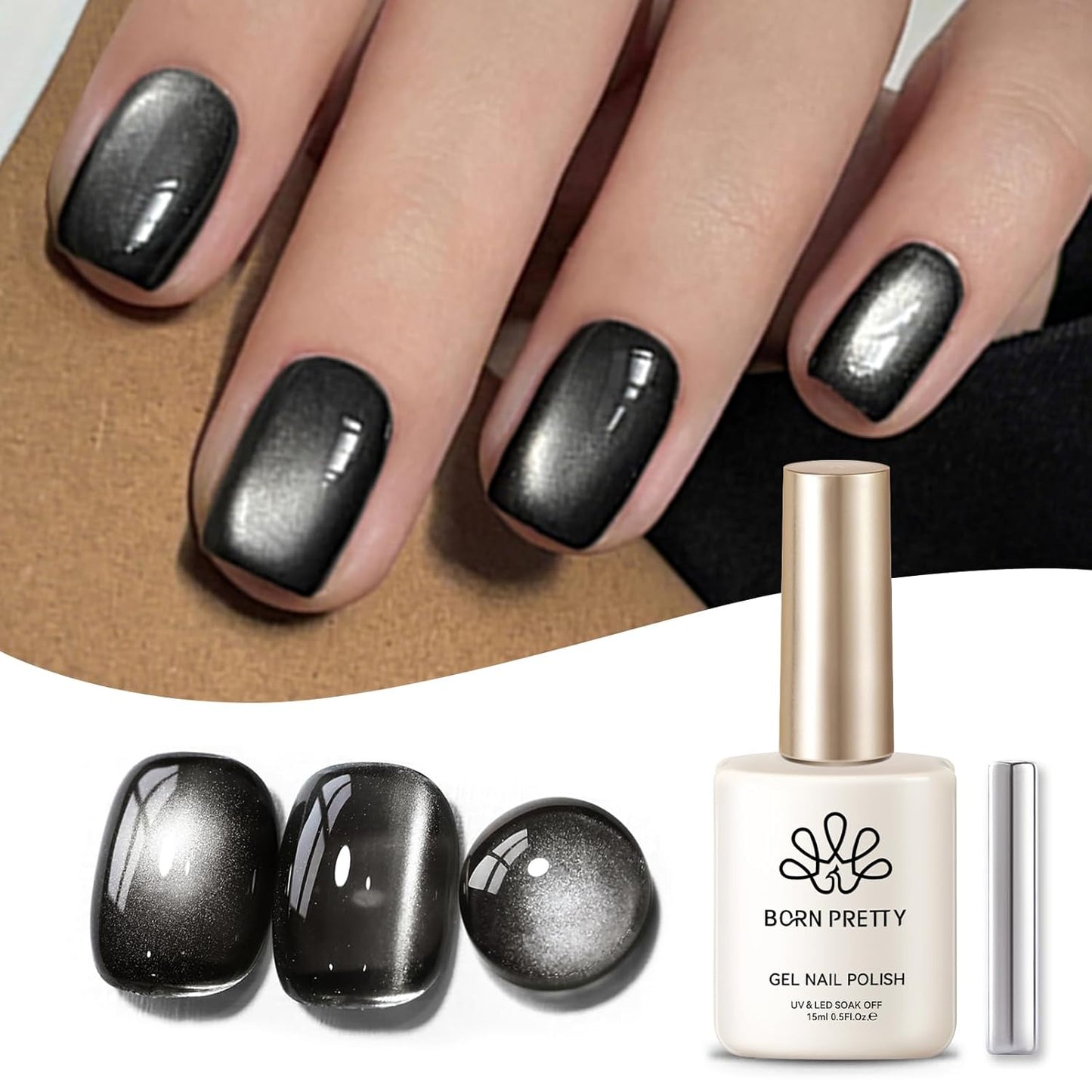 BORN PRETTY Cat Magnetic Eye Gel Nail Polish Jelly Glass Magnetic Gel Polish 15ML Holographic Glitter Shimmer Translucent Sheer Color Magnetic Nail Polish Salon DIY at Home