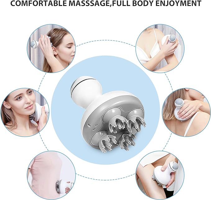 COMFIER Cordless Hair Scalp Massager- Electric Head Massager with Kneading 84 Massage Nodes, Handheld Portable Head Scratcher Massager for Hair Growth, Neck Back Massager with Heat, Shiatsu Neck & S