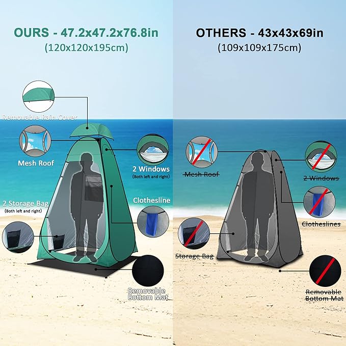 anngrowy Shower Tent Pop-Up Privacy Tent Camping Portable Toilet Tent Outdoor Camp Bathroom Changing Dressing Room Instant Privacy Shelters for Hiking Beach Picnic Fishing Potty, Extra-Tall, UPF 50+
