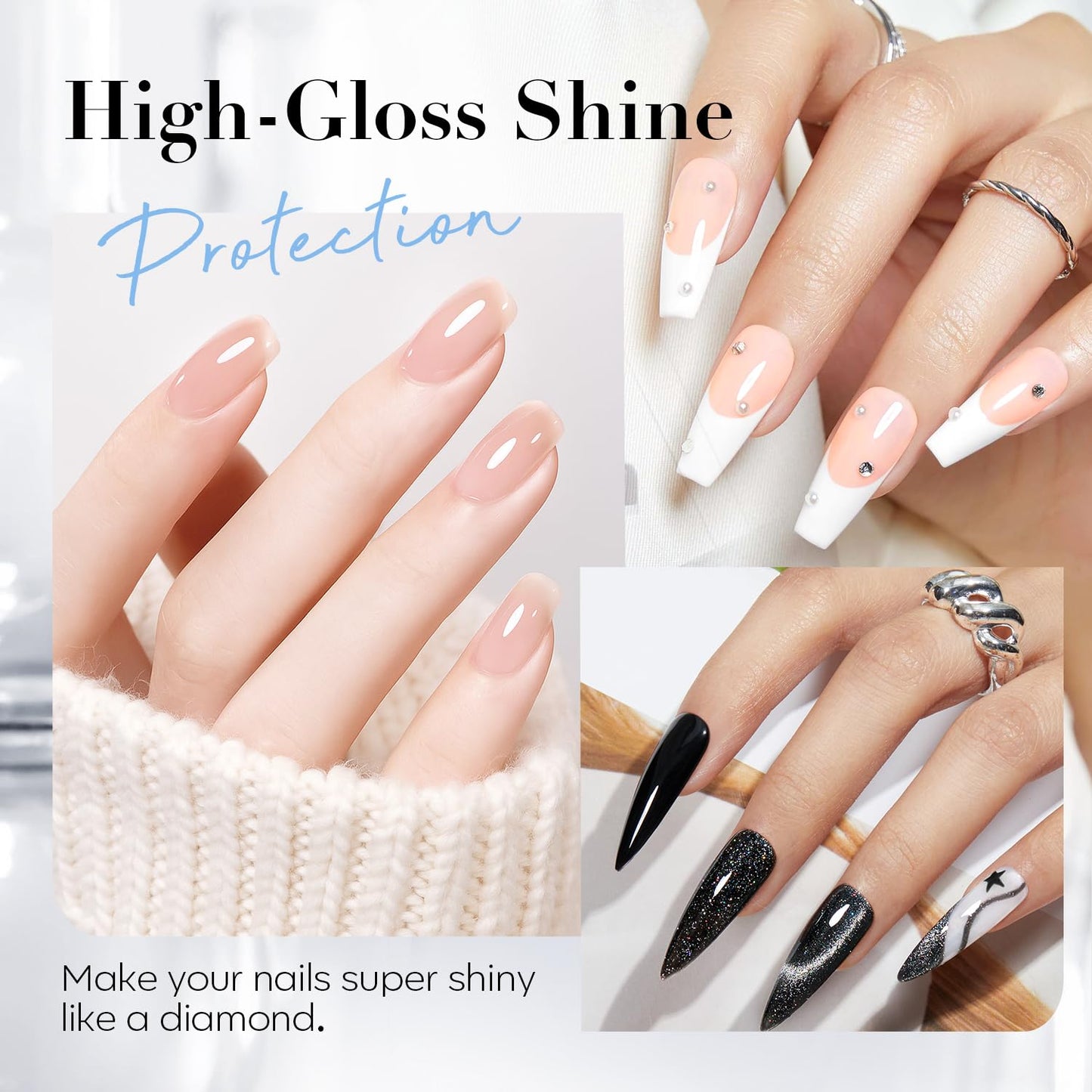 AZUREBEAUTY 2-in-One Clear Base & Top Coat Nail Polish Strengthener Set – Quick Dry, High Shine, Long Lasting, Air Dry, 2 Bottles 10ml, Gentle Formula, Natural Ingredients, Salon Quality