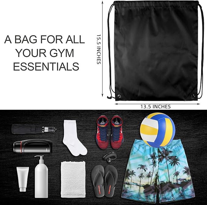 GoodtoU Drawstring Bags, Bulk Nylon Backpacks - Drawstring Gym Bag & Back Bag Cinch Sack for Sport, Traveling, Team (Black, 16Pcs)