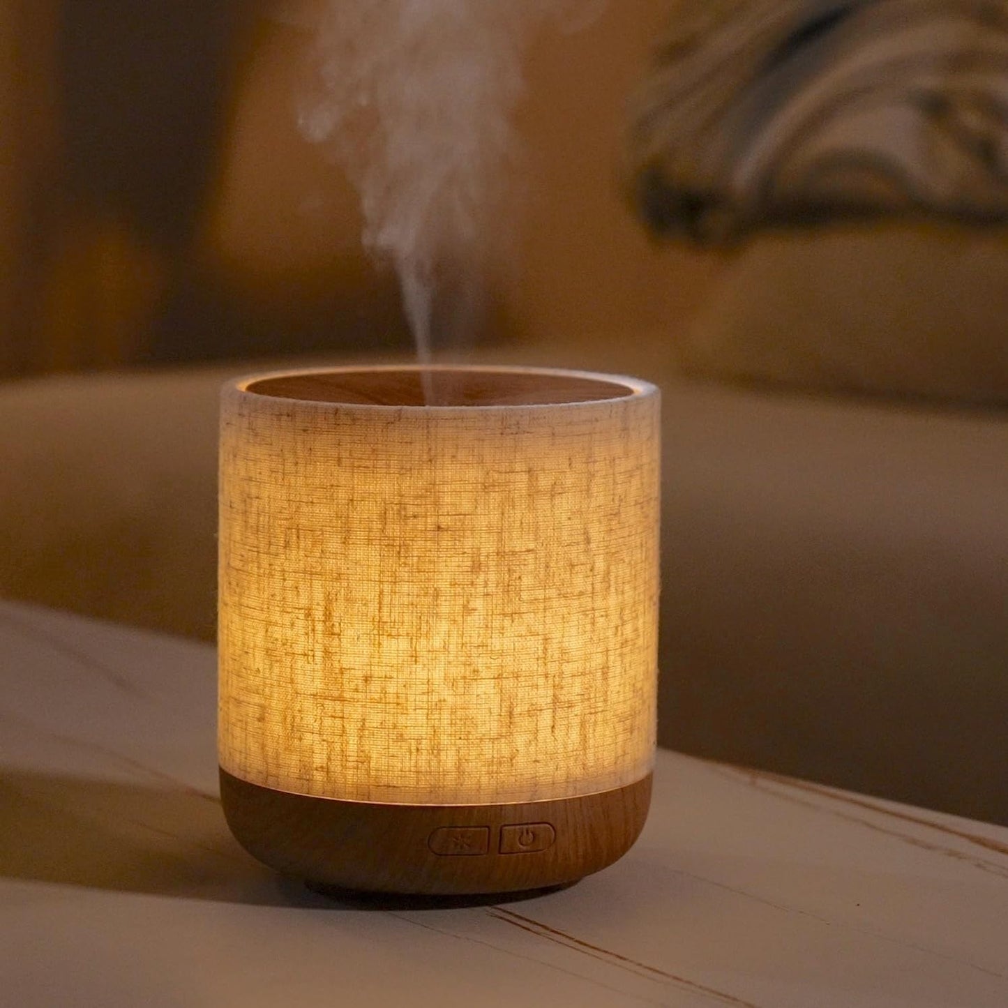ZmarKraft Essential Oil Diffuser 200ml with Fabric Cover and Night Lamp | Ultrasonic Aroma Diffuser | Humidifier w Lights | Room Decor | Small Humidifier for Bedroom | Gift (Light Brown)