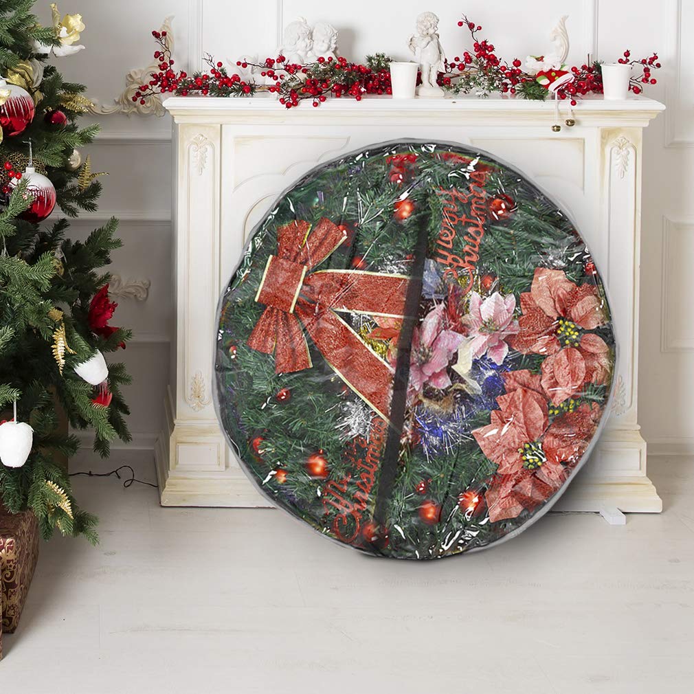 Primode Wreath Storage Bag 30" | Garland Wreaths Container with Clear Window for Easy Xmas Holiday Storage | Durable 600D Oxford Material