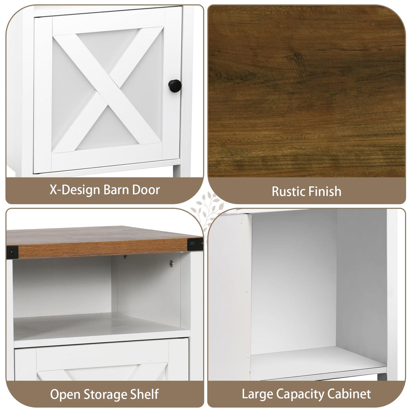 Catrimown Farmhouse End Table, Nightstand Set of 2, Rustic Night Stand with Barn Door and Storage Shelf, White End Table, Side Table for Bedroom Living Room, White