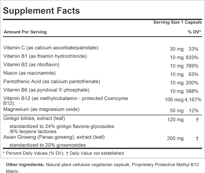 ANDREW LESSMAN Ginkgo 120 Plus Ginseng 200mg - 120 Capsules - Standardized Extract Blend to Support Brain, Memory and Cognitive Function. Adaptogen, Combats Stress and Fatigue. No Additives