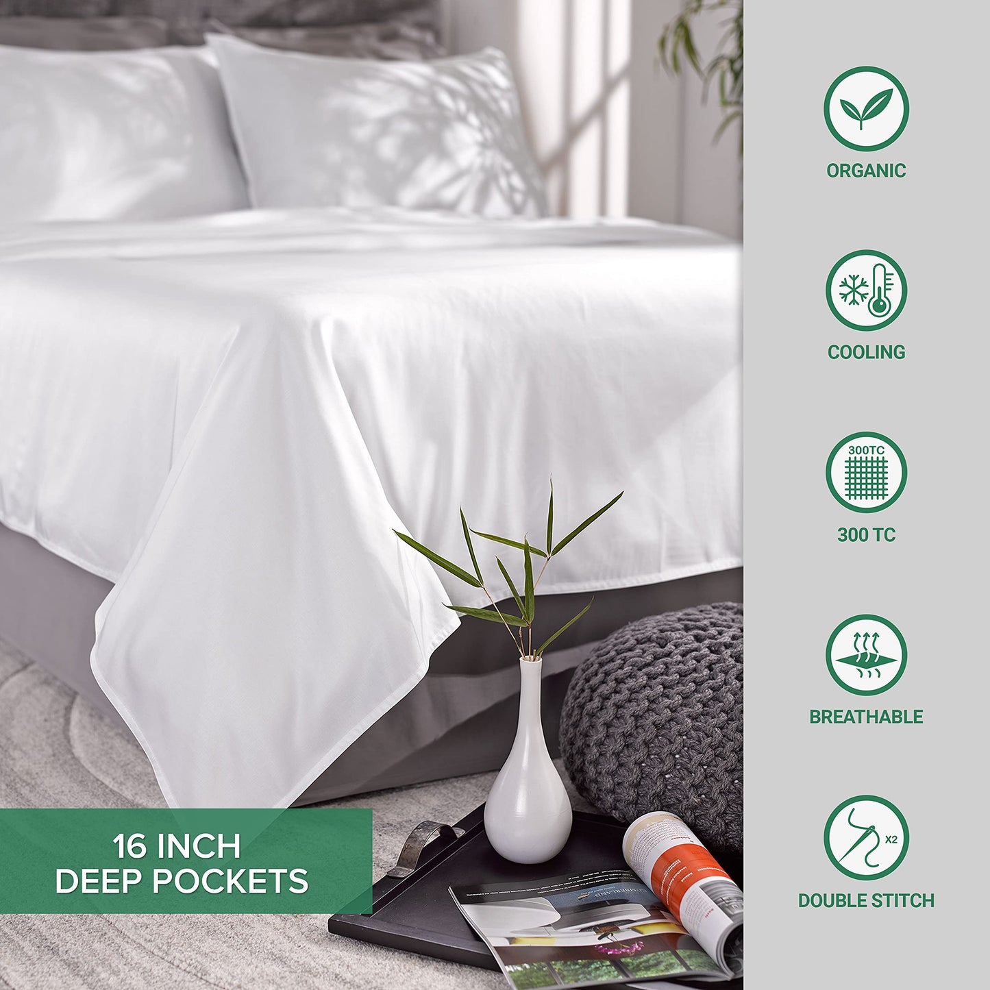 King Sheets by Pure Bamboo, Genuine 100% Organic Viscose Derived from Bamboo Bed Sheet Set, Luxuriously Soft & Cooling, Double Stitching, Lifetime Quality Promise (King, Jacquard Silver)
