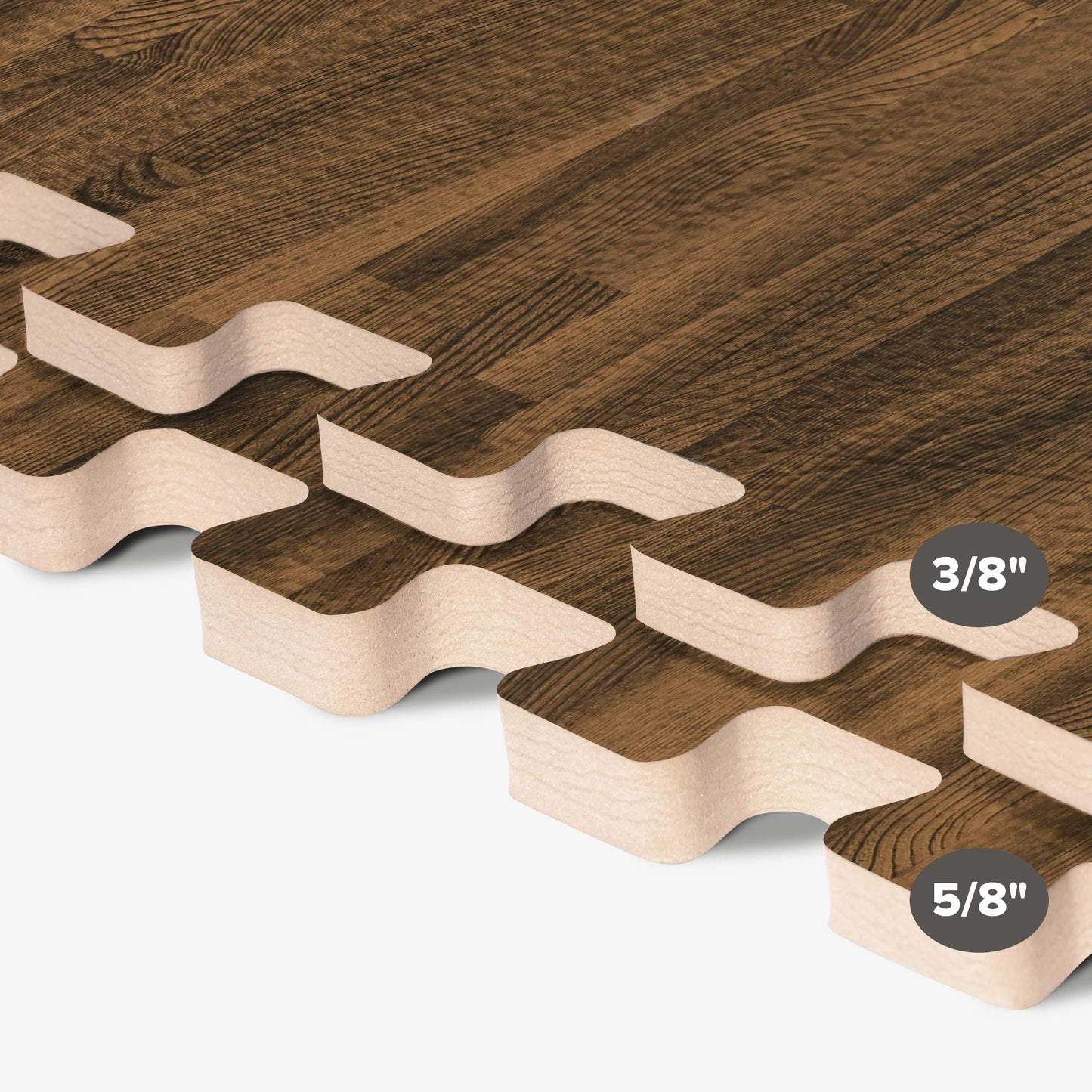 Forest Floor 5/8 Inch Thick Printed Foam Tiles, Premium Wood Grain Interlocking Foam Floor Mats, Anti-Fatigue Flooring, Walnut, 24 Sq Ft