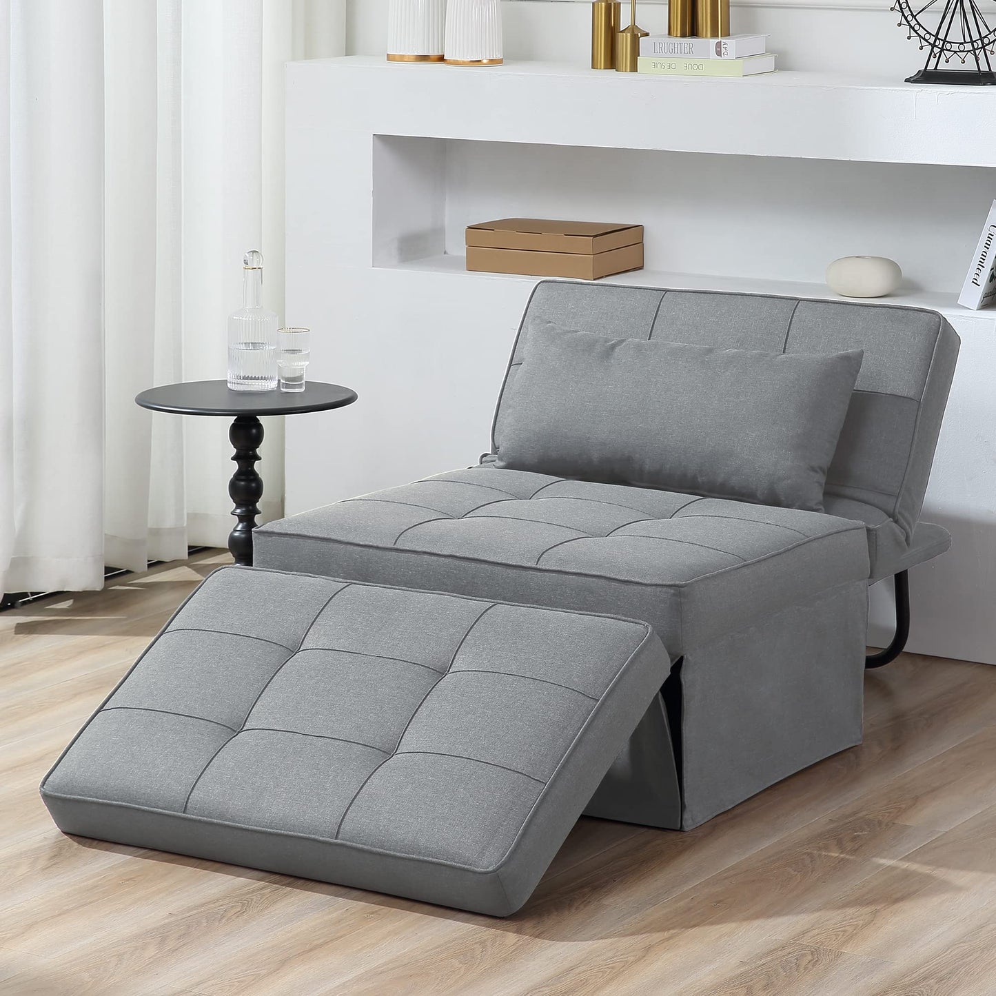 BIGSYY Sofa Bed, 4 in 1 Multi Function Folding Ottoman Sleeper Bed,Modern Convertible Chair Adjustable Backrest Sleeper Couch Bed for Living Room Small Room Apartment, Light Grey