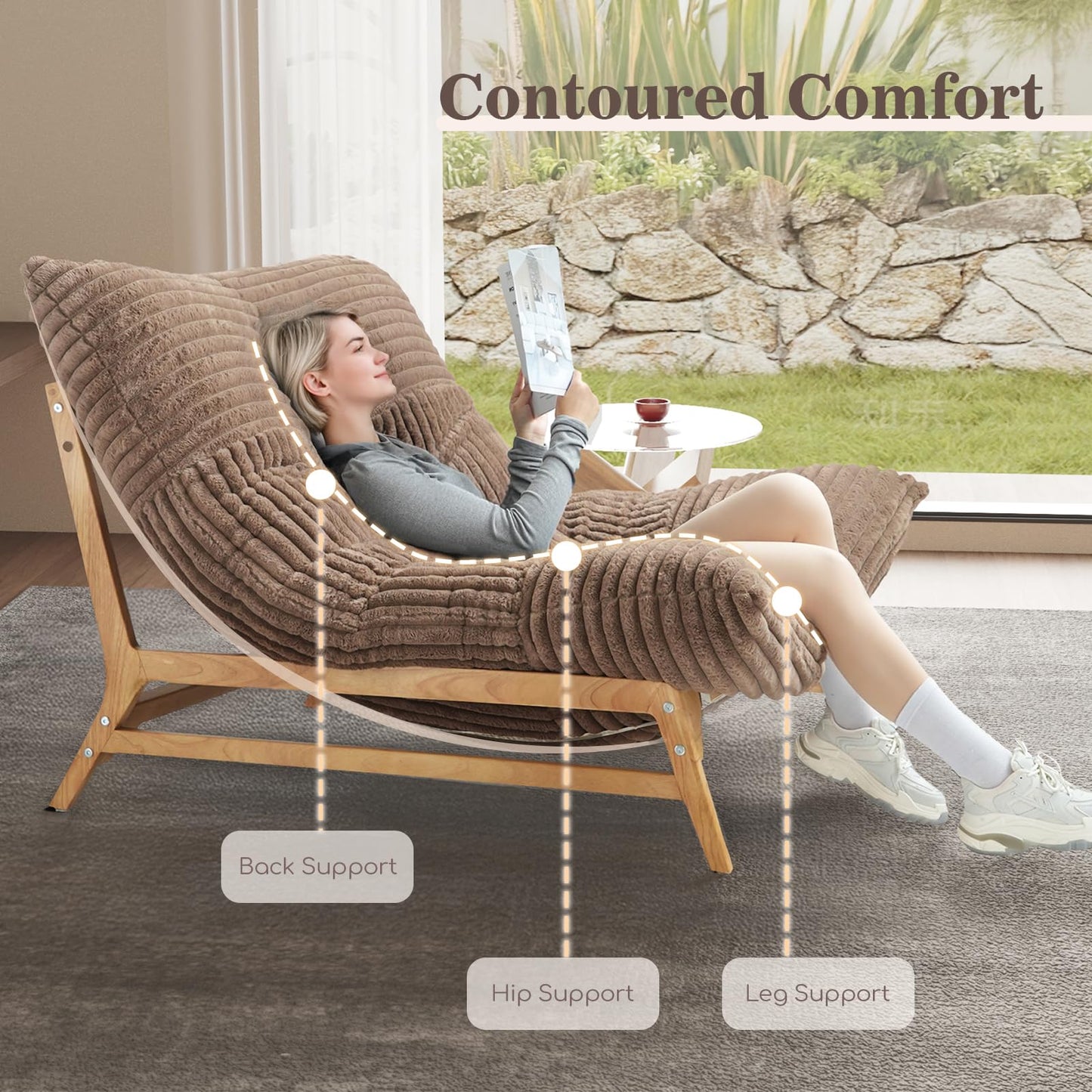 WJShome Oversized Chaise Lounge Chair,47.24" Sofa Chair, Accent Chair,Sleeper Sofa Bed for Living Room,Comfy Recliner Chair Loveseat Couch with Removable Upholstered for Reading Bedroom (Brown)
