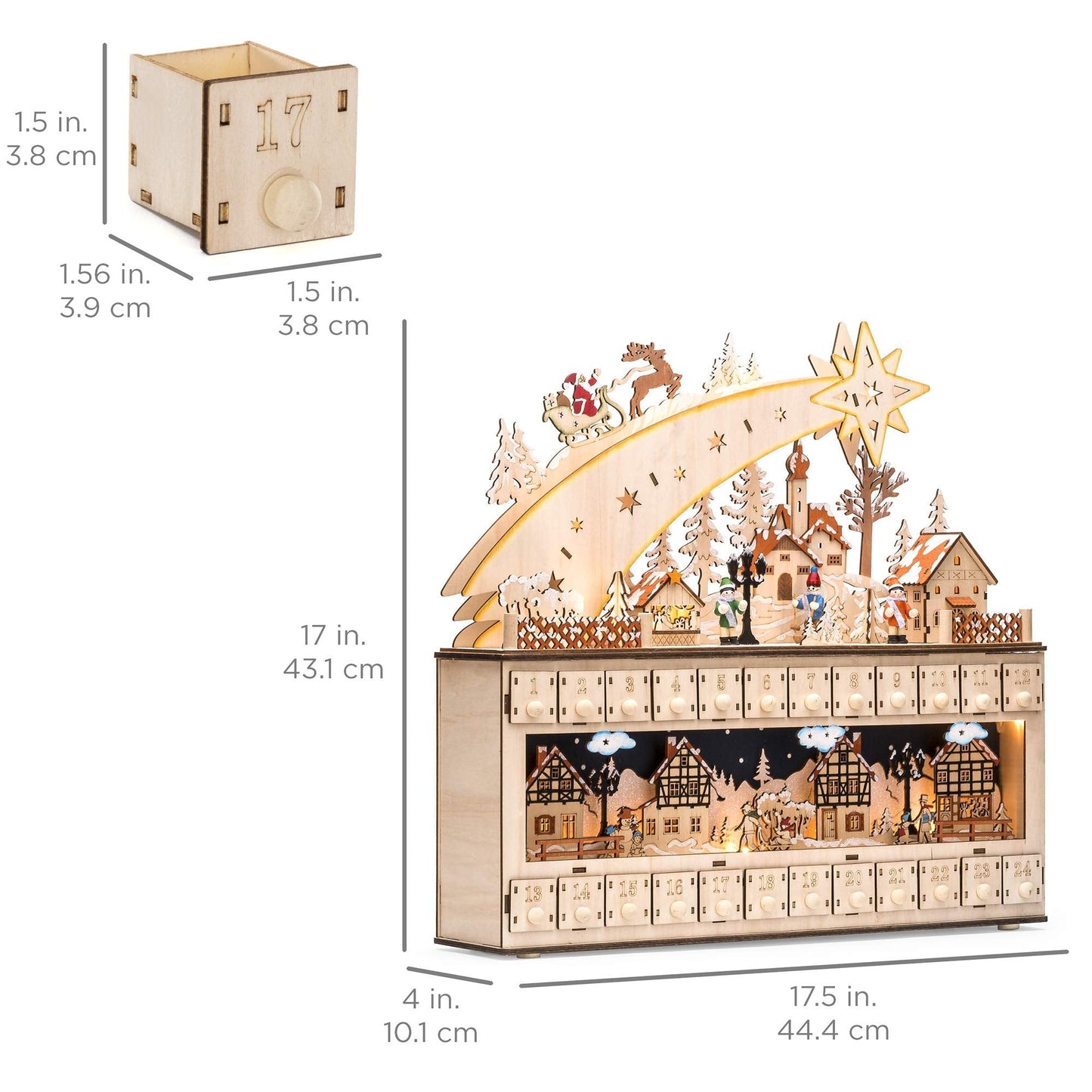 Best Choice Products Wooden Christmas Advent Calendar, Shooting Star Holiday Decoration w/Battery-Operated LED Light Background
