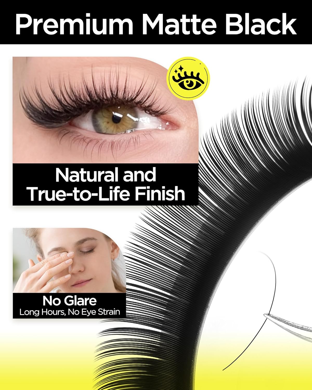 BEYELIAN Eyelash Extension Natural Matte Black 0.05 D Curl 12mm Tray Easy Fan Lash Extensions Volume Lashes Professional Use Natural Matte Black (0.05 D 12mm)