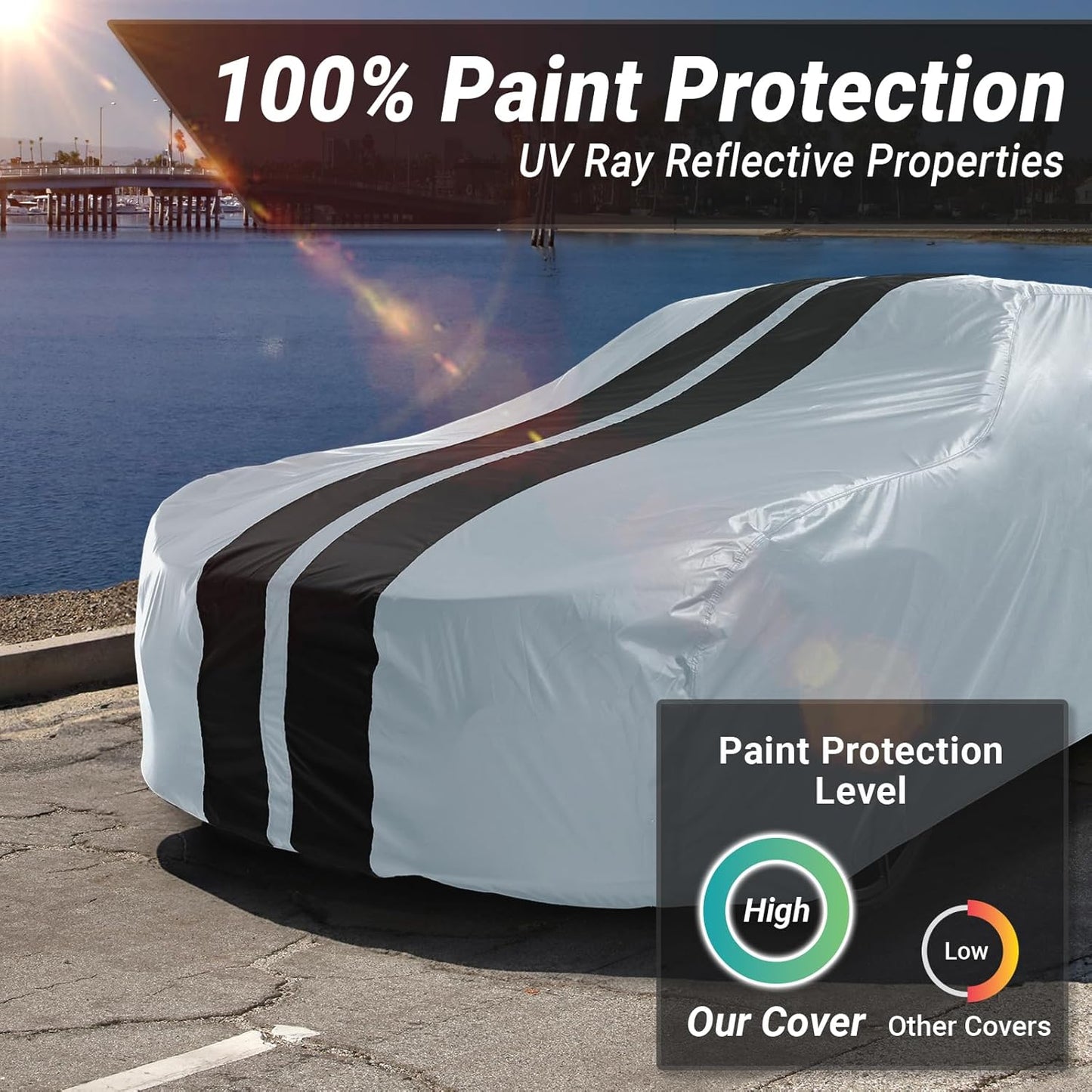 iCarCover Custom Car Cover for Chevy Corvair Station Wagon (1961-1962) Waterproof All Weather Rain Snow UV Sun Protector Full Exterior Indoor Outdoor Car Cover (Stripe - Gray/Black)