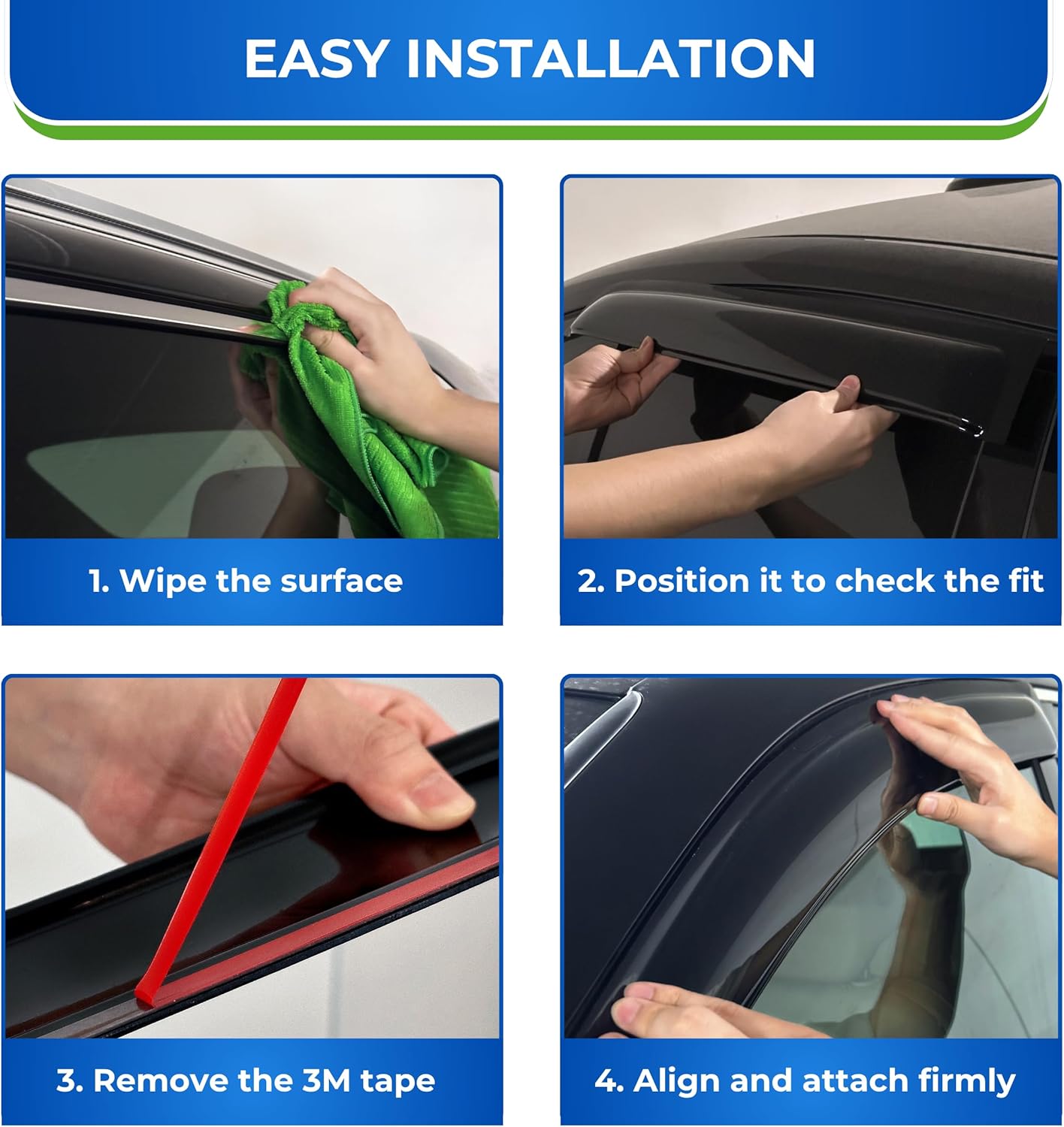 KPY Window Visor Compatible with Ford Escape 2020-2025, 4PC Rain Guard Side Window Vent Deflectors Tape-On Mugen Style, 2020 2021 2022 2023 2024 2025