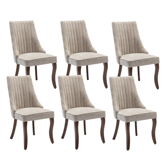 LKTART Upholstered Dining Chairs Set of 6, Solid Wood Kitchen Dining Room Chairs with Thicken Padded and Nailhead Trim for Home Kitchen Bedroom Beige