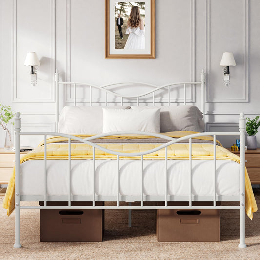 Florise Queen Size Bed Frame with Headboard, 14 Inch Tall Metal Platform Bed Frame Mattress Foundation with Footboard, Under Bed Storage, Strong Metal Slats Support, No Box Spring Needed, White