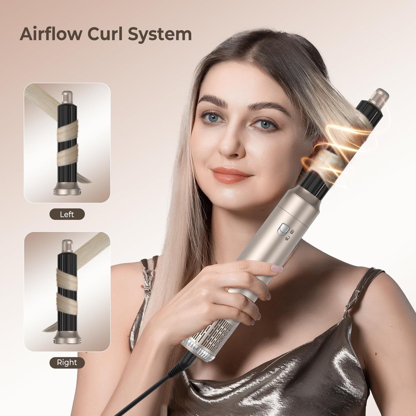 Yitrust 6 in 1 Blow Dryer Brush 60000RPM Hair Dryer Brush Detachable Air Curler Wrap Styler Professional Hot Air Brush Round Brush Blow Dryer Hair Styling Tools (Silver)