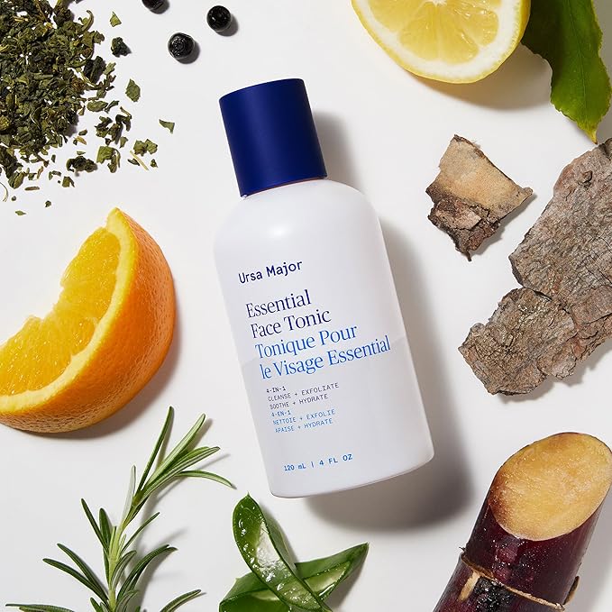 Ursa Major Essential Face Tonic | 4-in-1 Natural Toner to Cleanse, Exfoliate, Soothe and Hydrate | Vegan, Cruelty-Free, Non-Toxic | 4 Ounces