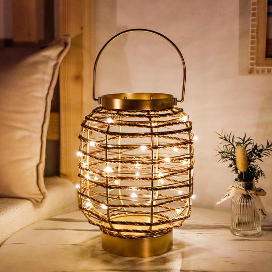 Battery Operated Table Lamp 7.7 "H Metal Cage LED Cordless Lamp with 6-Hour Timer, Vintage Decorative Fairy Lights Lantern for Indoor/Outdoor Bedrooms Weddings Parties Patio Events