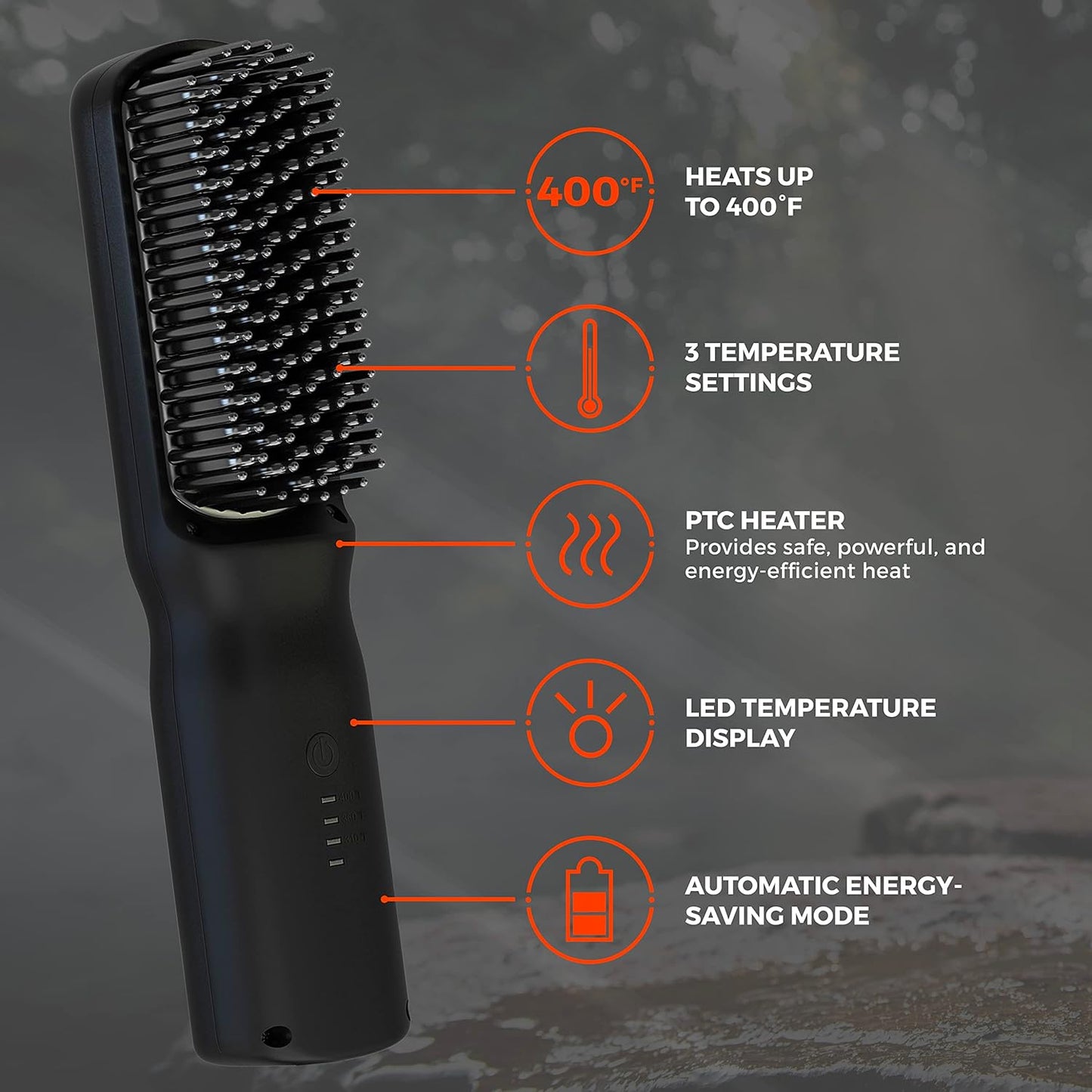 Wild Willies Beard Straightener for Men - 3 Temperature Settings, Tourmaline Ceramic Heated Beard Brush & Hot Comb - Portable, Ionic Technology, Coarse & Curly Hair, 400F - Grooming Tool