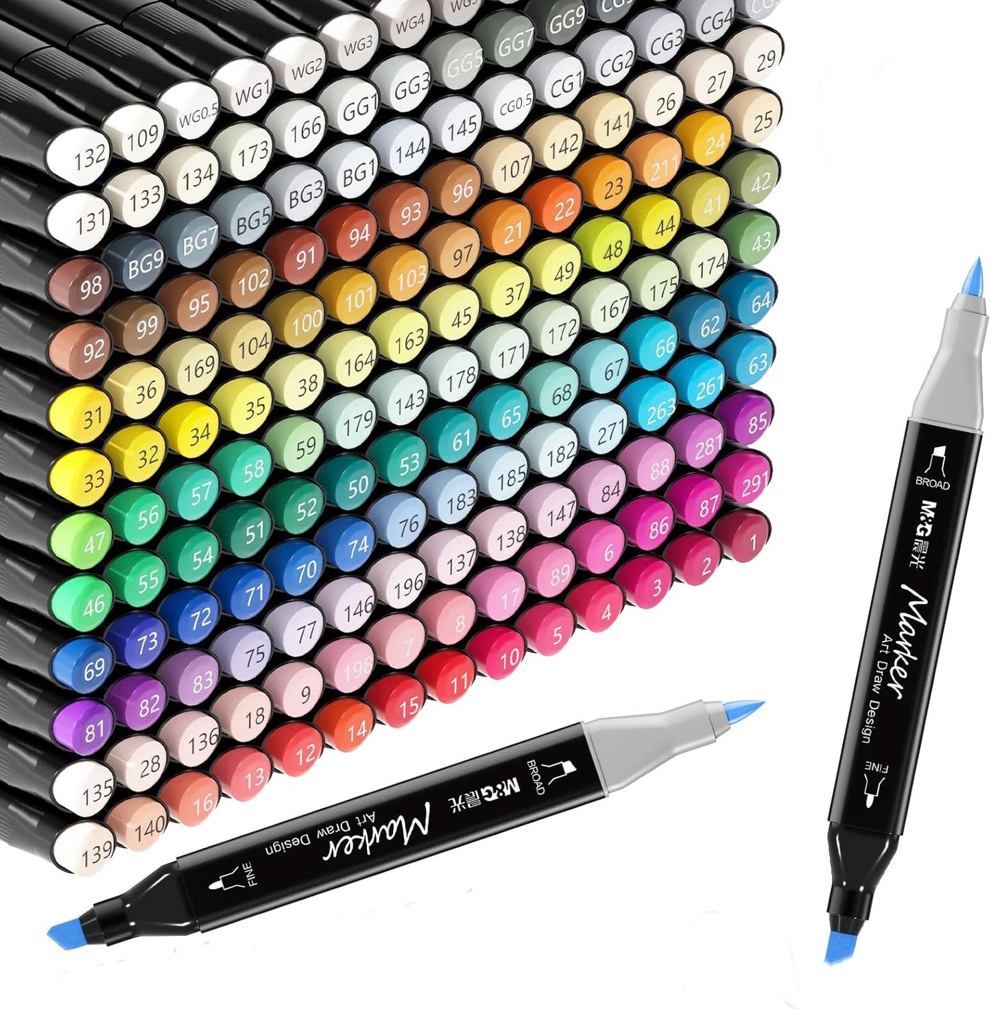 M&G 168 Colors Alcohol Markers, Dual Tip Markers, Chisel & Fine Alcohol-based Art Marker Set for Kids Adults Coloring Illustration, Great Value Pack for Students' Art Class