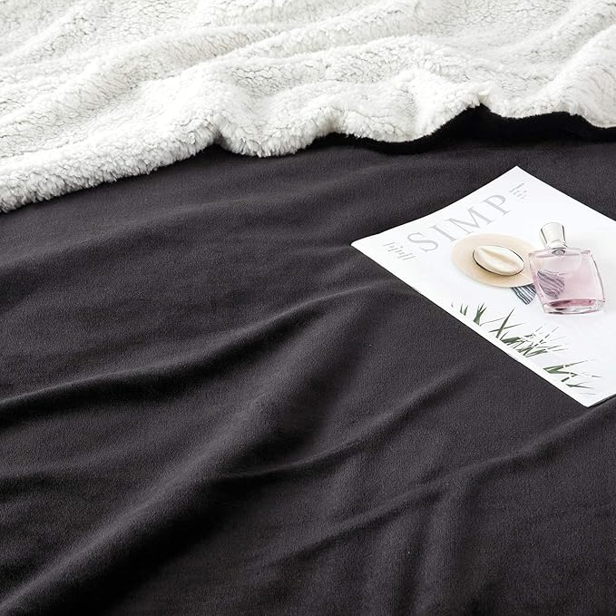 IR Imperial Rooms Sherpa Fleece Throw Blanket Twin Size for Couch - Thick and Warm Fluffy Black Blankets for Winter, Soft and Fuzzy Twin Blanket for Bed, 60x80 Inches