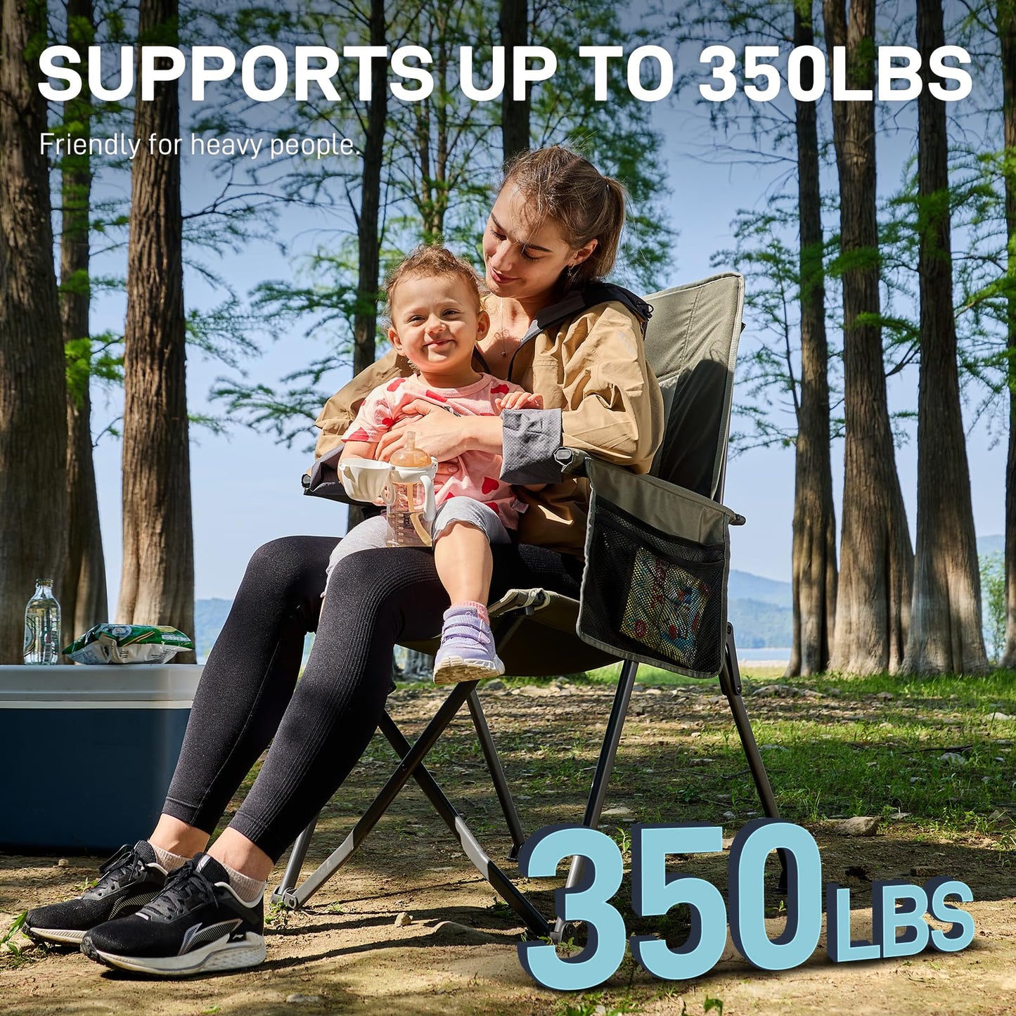 EVER ADVANCED Reclining Camping Chairs for Adult Lightweight, Folding Recliner Chair with Adjustable Back, 4-Level Lounge Chairs, Portable Lawn Chairs for Patio Balcony, Supports 350lbs Green