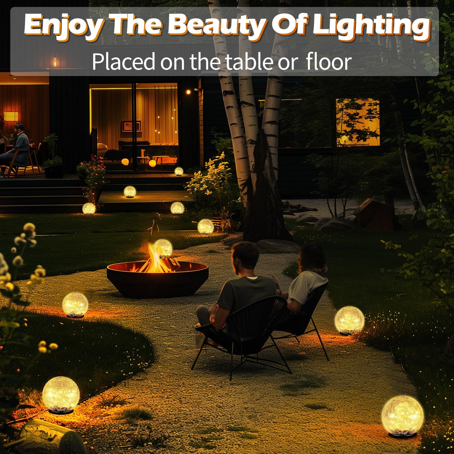 Garden Solar Ball Lights Outdoor Waterproof, 80 LED Cracked Glass Globe Solar Power Ground Lights for Path Yard Patio Lawn, Christmas Decoration Landscape Warm White(2 Pack 5.9'')