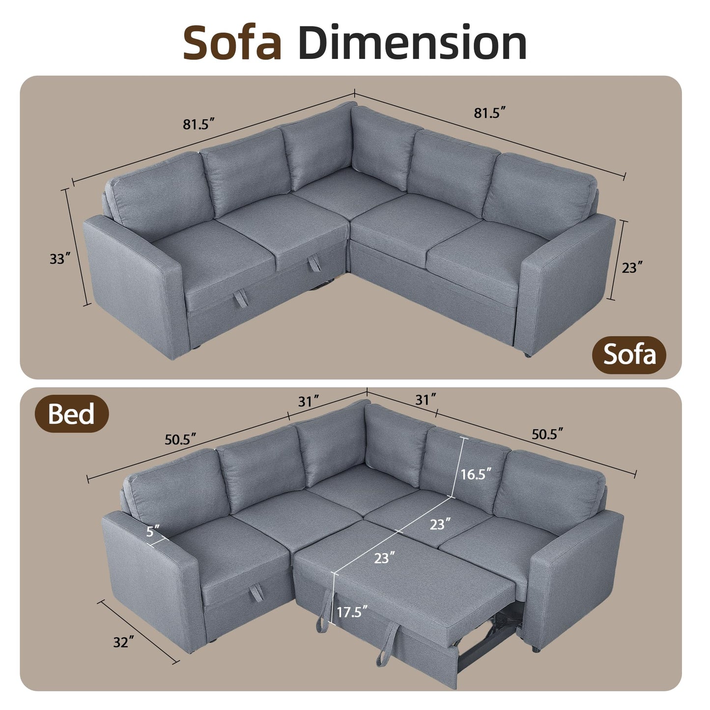 Trygoal Sleeper Sofa Couch with Pull Out Bed, L Shaped Couch Bed with Storage, Sectional Sleep Couches, Convertible Sleeper Sofa Beds W/Reversible Chaise&Back Cushion for Living Room, Grey