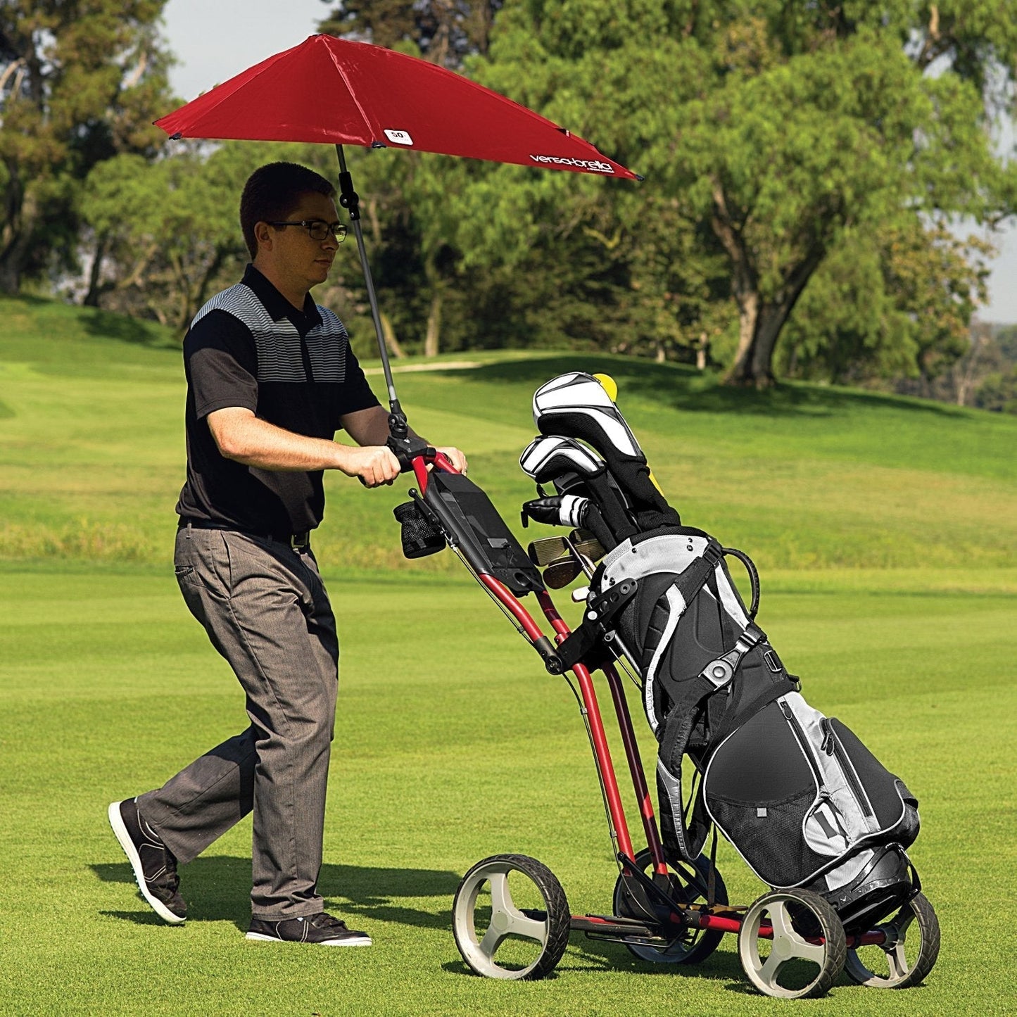 Sport-Brella Versa-Brella 4-Way Swiveling Sun Umbrella (Firebrick Red), Regular