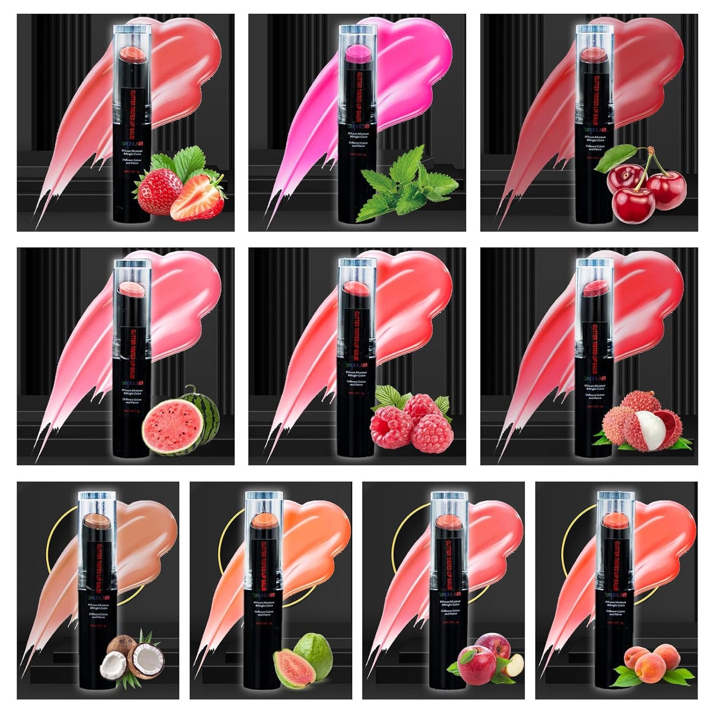 Yopela 10 Pack Tinted Lip Balm Stocking Stuffers Tinted Chapstick - Moisturizing Lips - No Petroleum, Chemicals, Gluten, or Phthalat Valentine's Gift